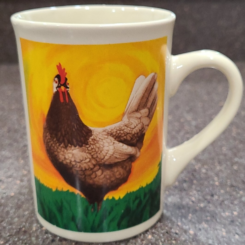 Rooster Mugs set of 4 Cups Coffee Tea Bay Island Vintage Farm Designs Slim 8 oz - Picture 2 of 16